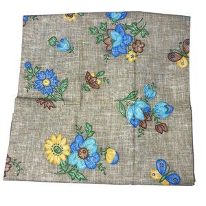 Vintage Fabric 44" X 36" Brown Blue Flowers and Butterflies